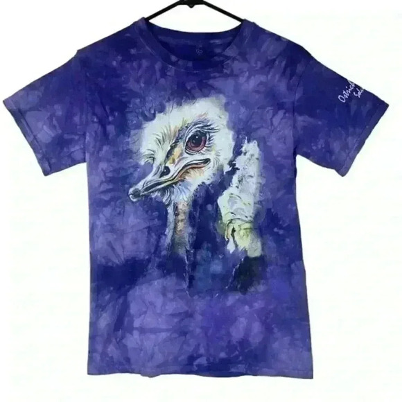 Vintage The‎ Mountain Ostrich Purple Tie-dye Big Face Shirt Size Small - Picture 1 of 9